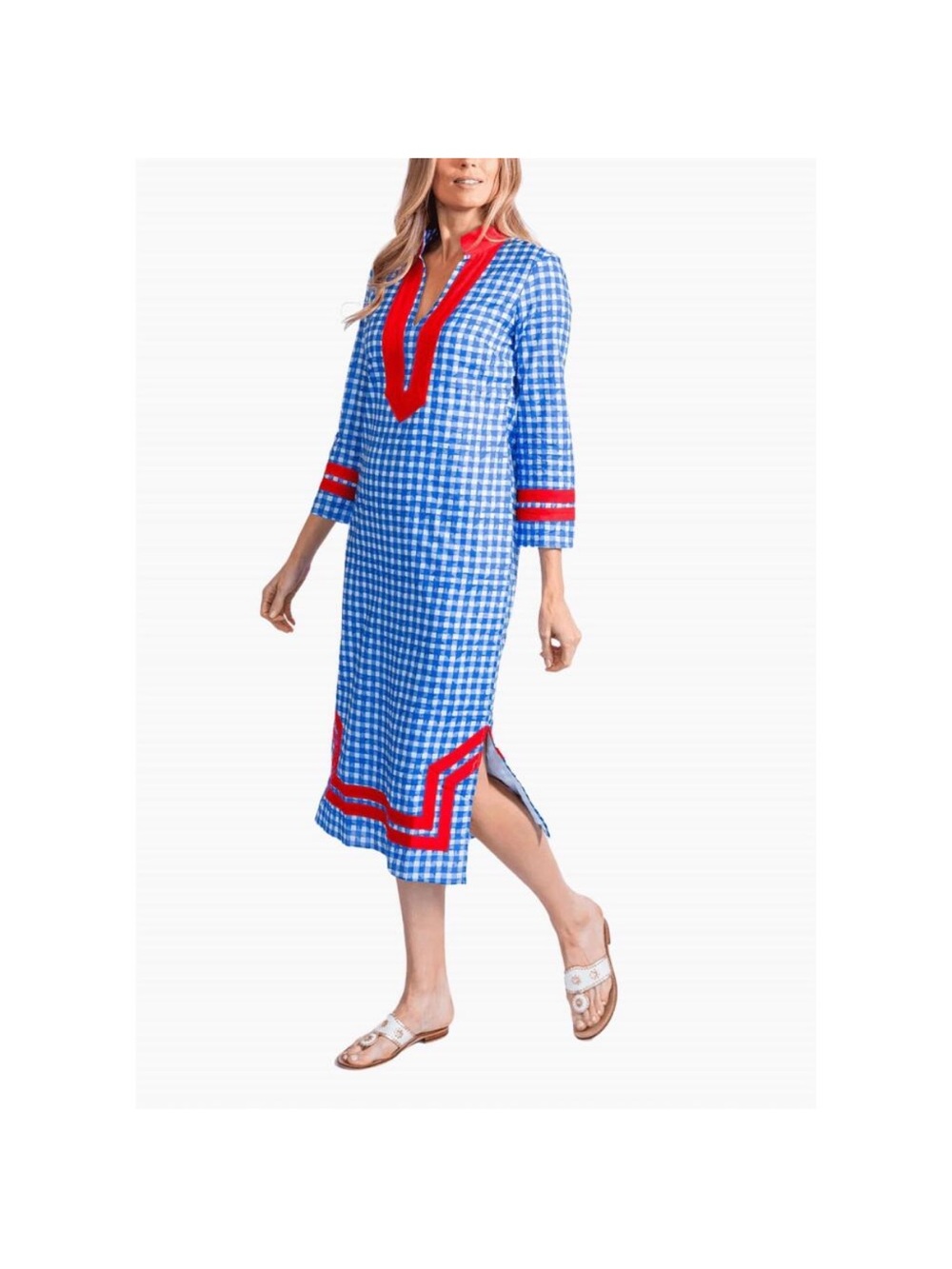 Sail to Sable Blue Gingham Tunic Dress with Red Trim 🇺🇸 🦄